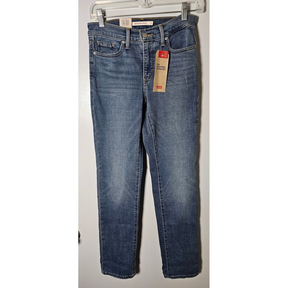 Levis 314 Shaping Straight Jeans Womens Sz 26 Blue MidRise Medium Wash Denim NWT
